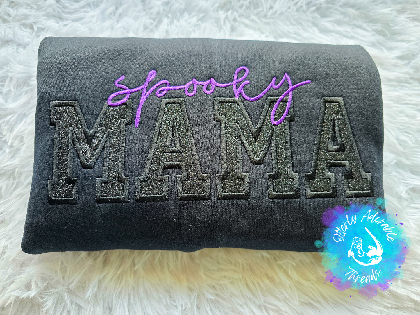 Spooky mama sweatshirt - purple and black glitter