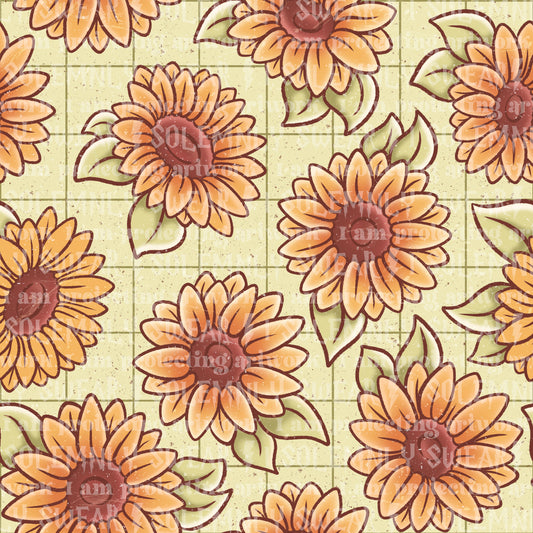 Sunflowers - green grid