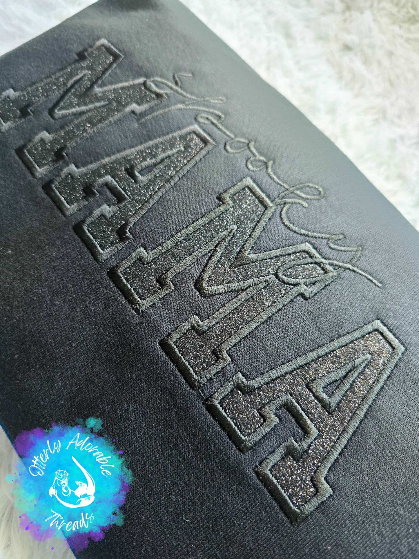 Spooky mama hoodie - monochromatic black glitter