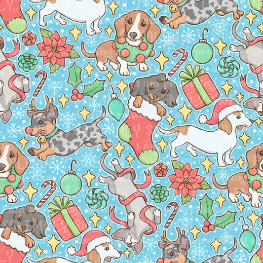 Christmas dachshunds - blue