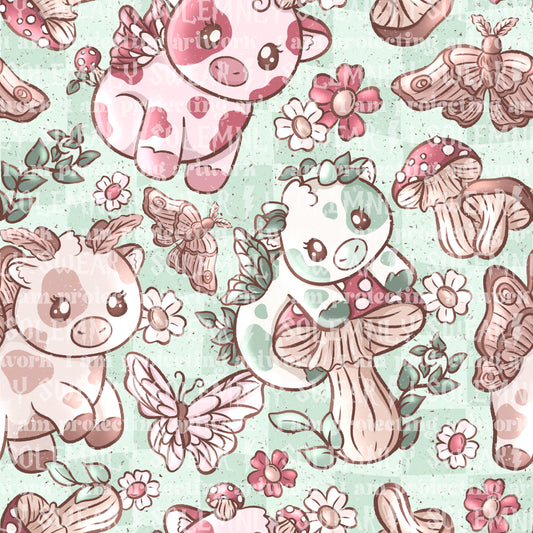 Butterfly fairy cows - green checkers