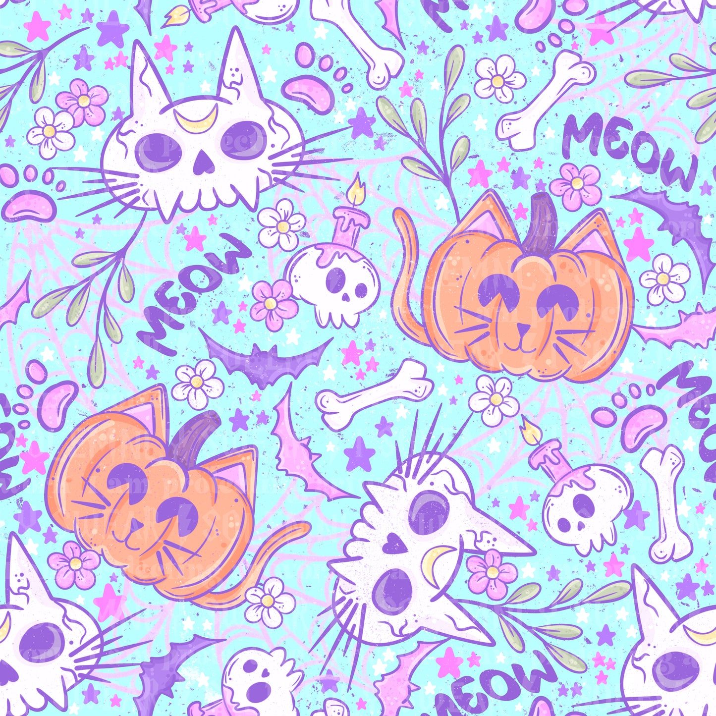 Kitty skulls - blue