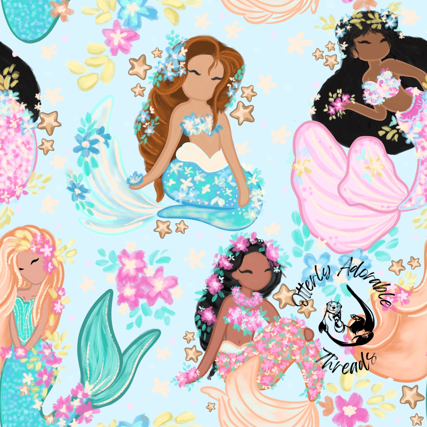 Aqua floral mermaids