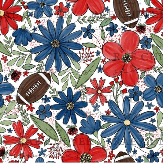 Football floral -red/blue