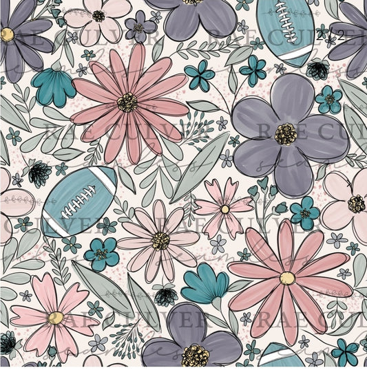 Football floral - dusty pink/purple