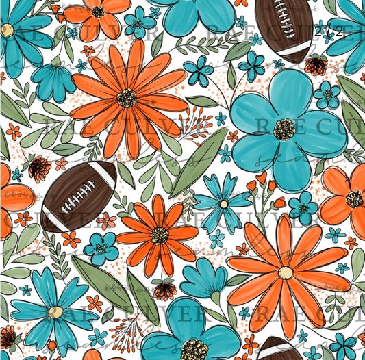 Football floral - turquoise/orange