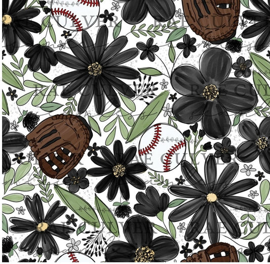 Baseball floral - black/white