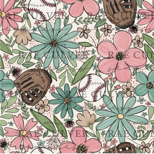 Baseball floral - pink/blue