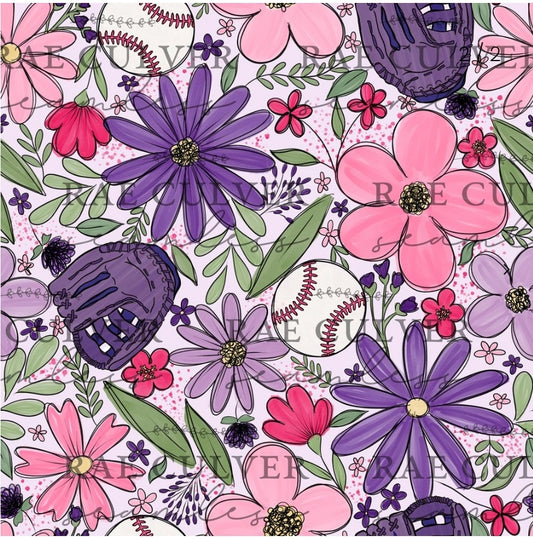 Baseball floral - pink/purple