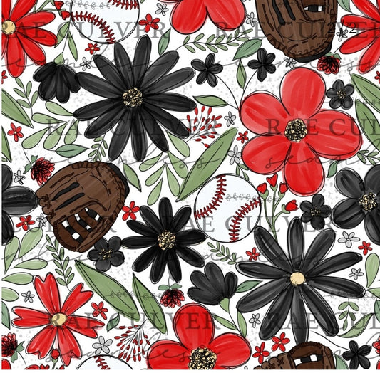 Baseball floral - red/black