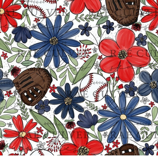 Baseball floral - red/blue