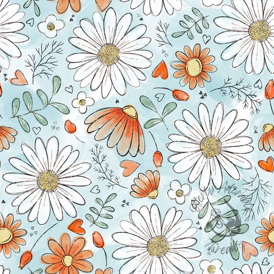 Sketchy daisies - blue and orange