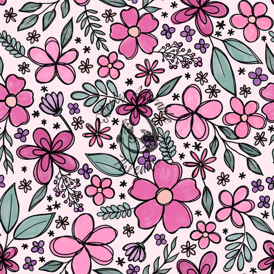 Ditsy sketchy floral - pink