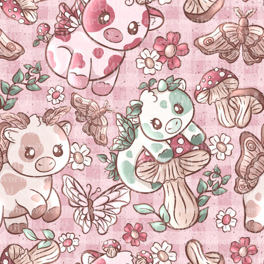 Butterfly fairy cows - pink plaid