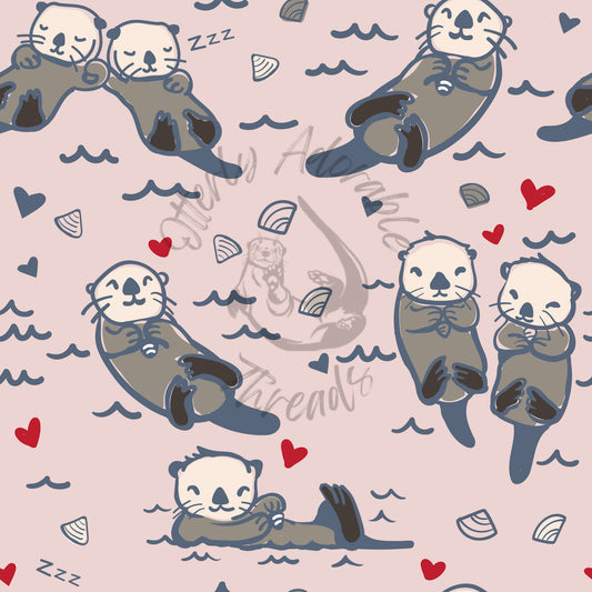 Swimming otters - pink